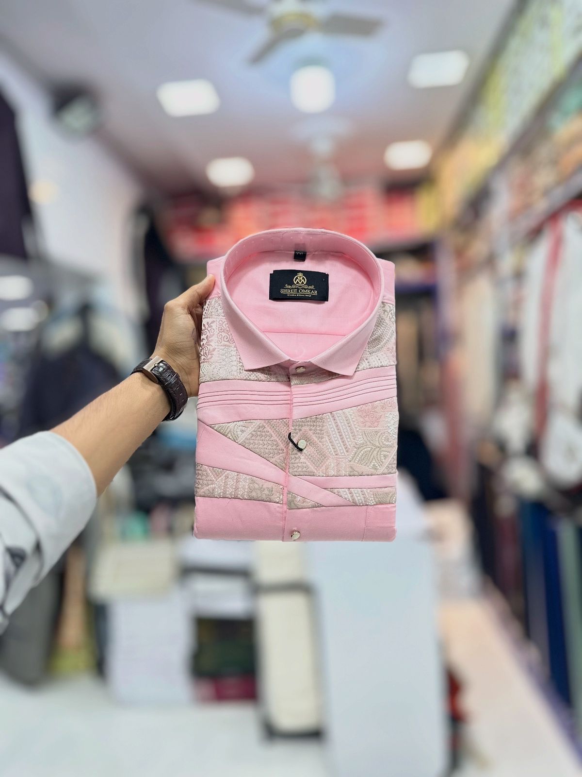 Baby Pink Designer Shirt for Men – Premium Satin Cotton | Shree Omkar