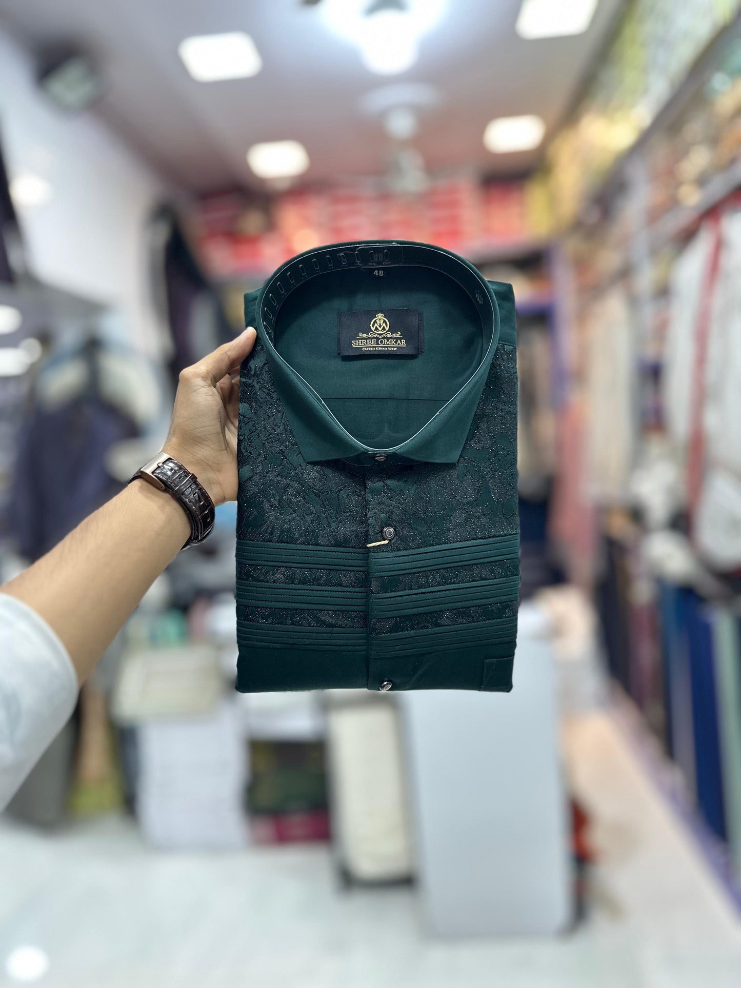Bottle Green Designer Shirt for Men – Available in all sizes (M-4XL) | Shree Omkar