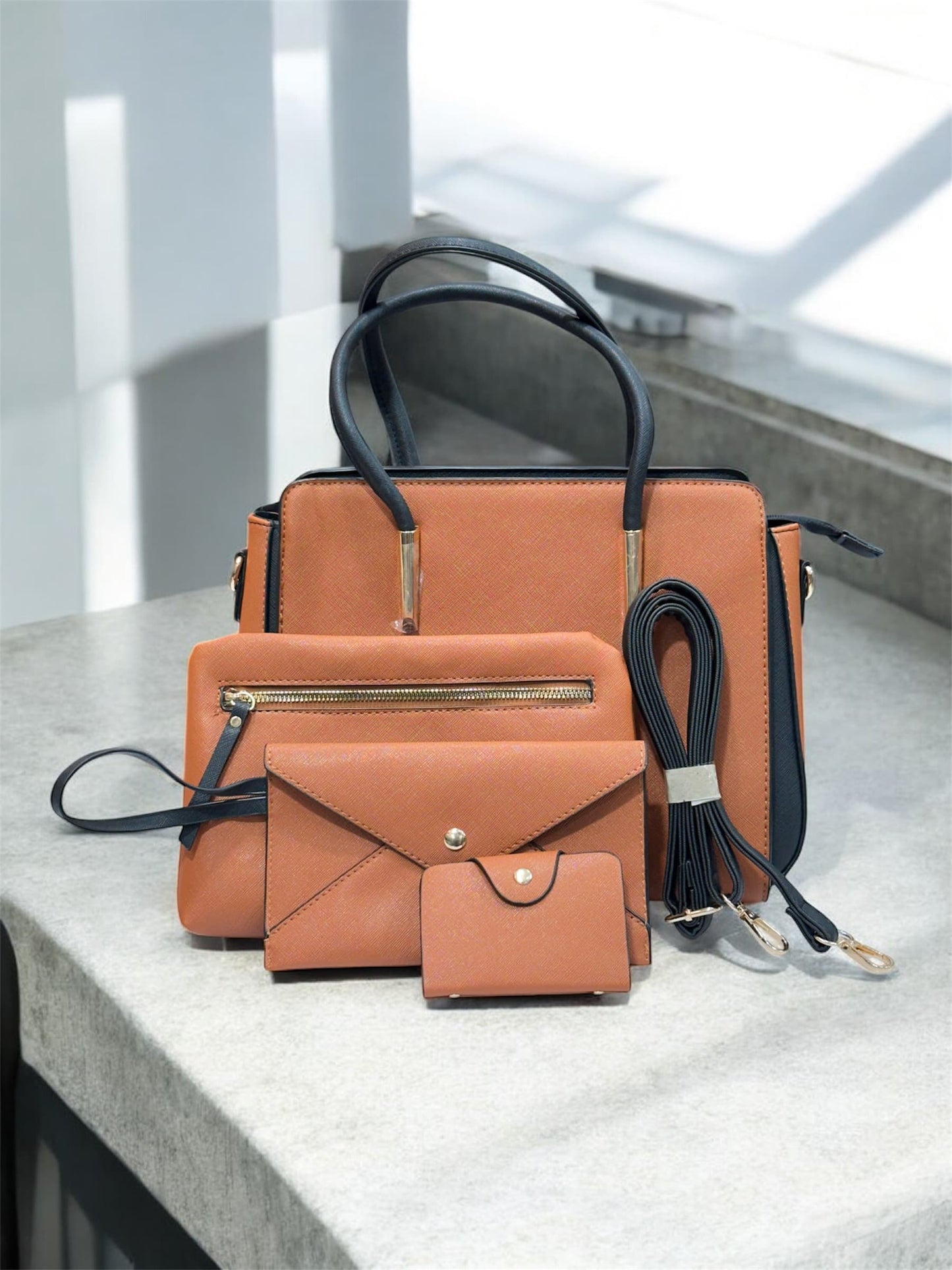 Classic Brown Luxury Handbag Set – 4 in 1 Combo with Wallets