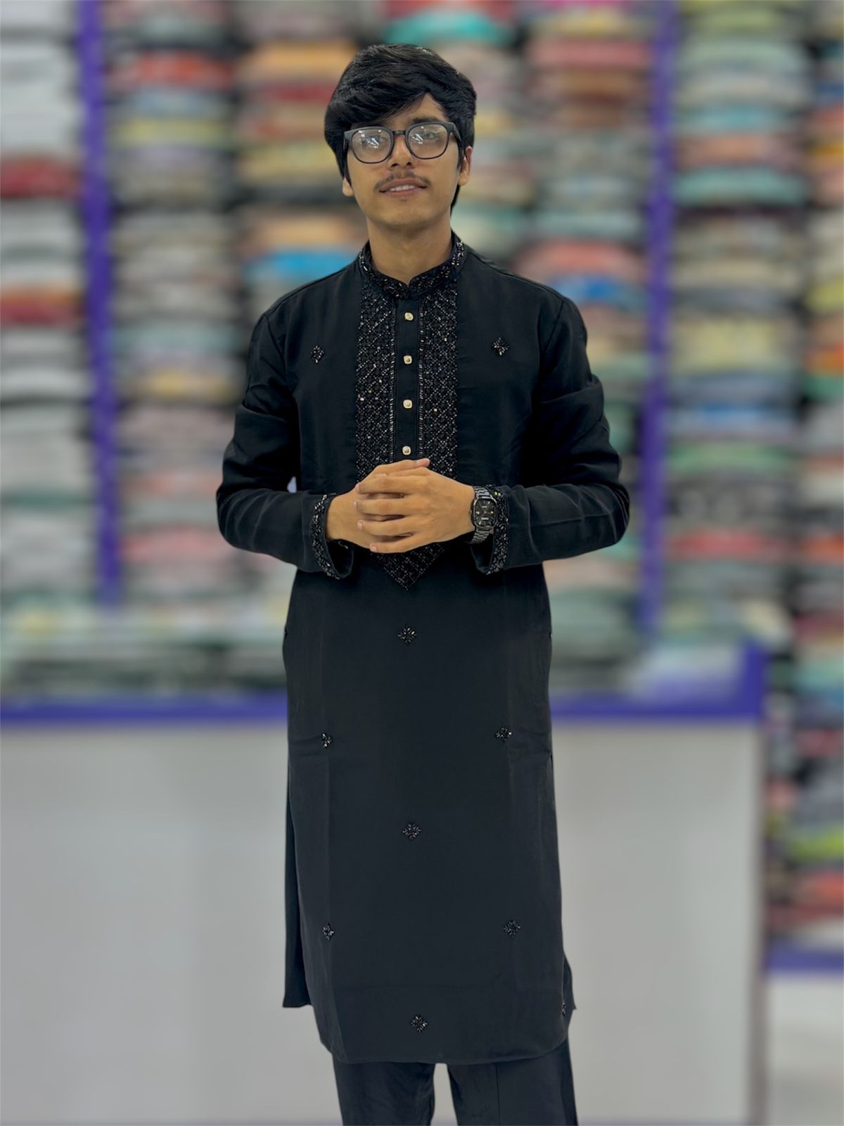 Designer Black Kurta Set for Men | Hand Embroidered Wedding Wear – ₹2999