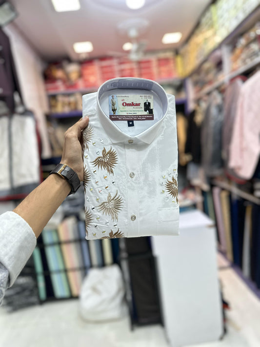 White Designer Shirt With Mirror Work