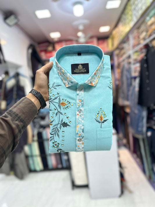 Sky Blue Floral Designer Shirt