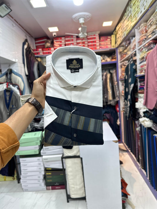 White shirt with black striped pattern