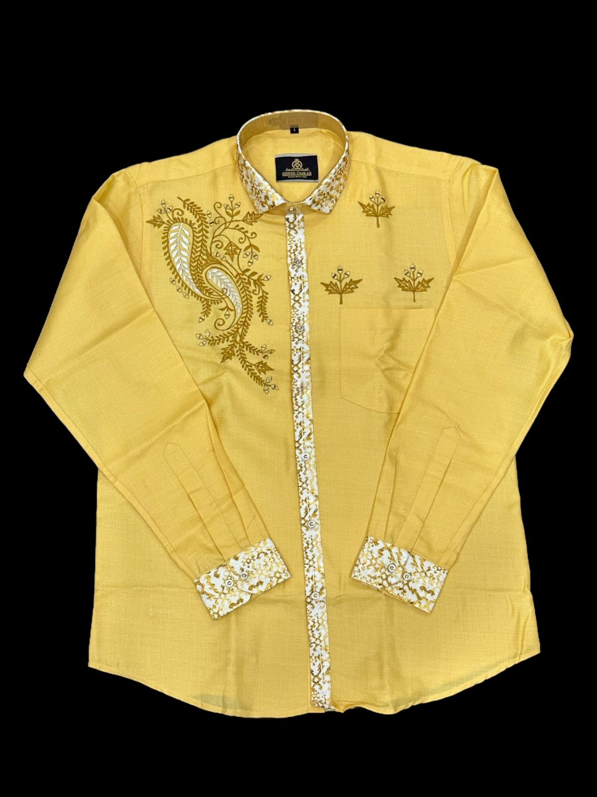 Yellow Designer Jethalal Shirt with Hand Embroidery
