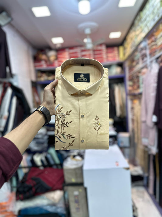 Yellow Mirror Work Designer Shirt