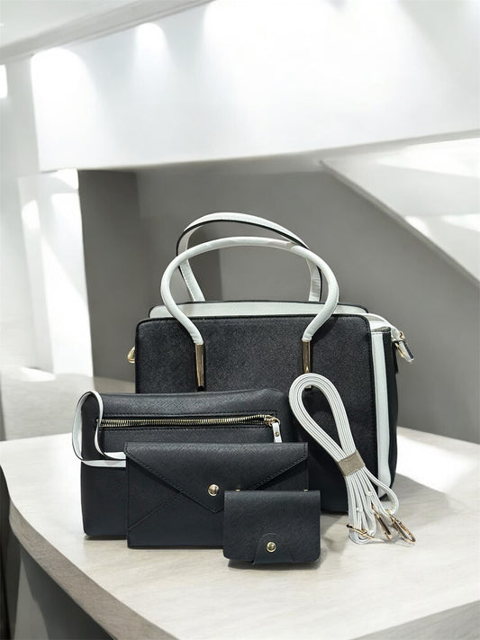 Chic Black & White Handbag Set – 4-in-1 Elegant Combo for Women