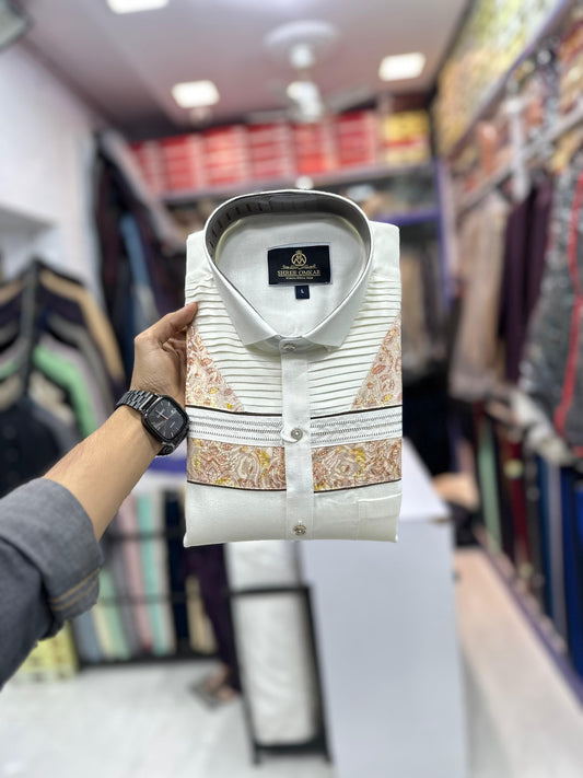 Jethalal Inspired White Designer Shirt | Party Wear & Casual Style