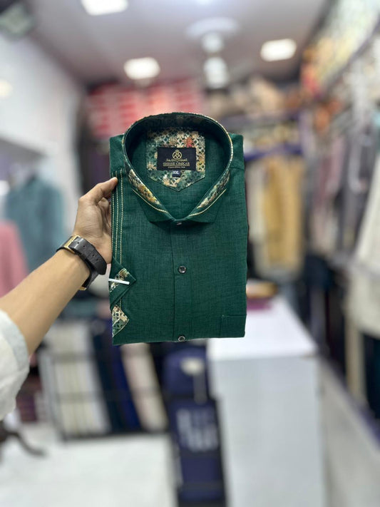 Bottle Green Designer Shirt for Men – Available in all sizes (M-3XL) | Shree Omkar