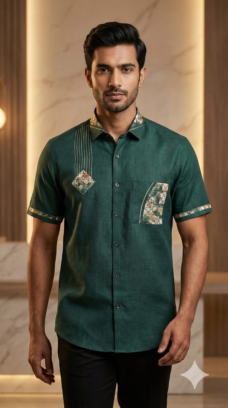 Bottle Green Designer Shirt for Men – Available in all sizes (M-3XL) | Shree Omkar