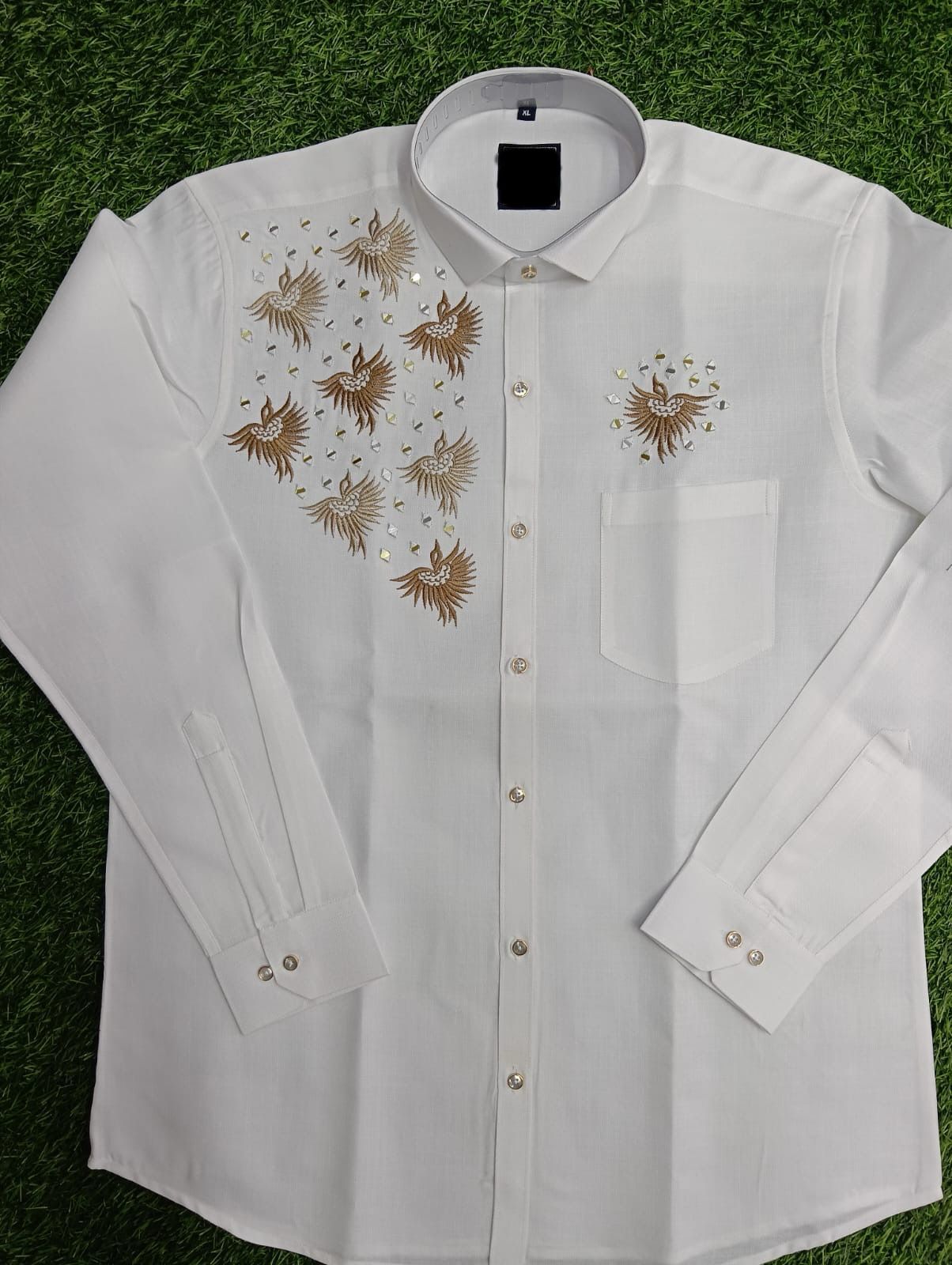 White Designer Shirt With Mirror Work