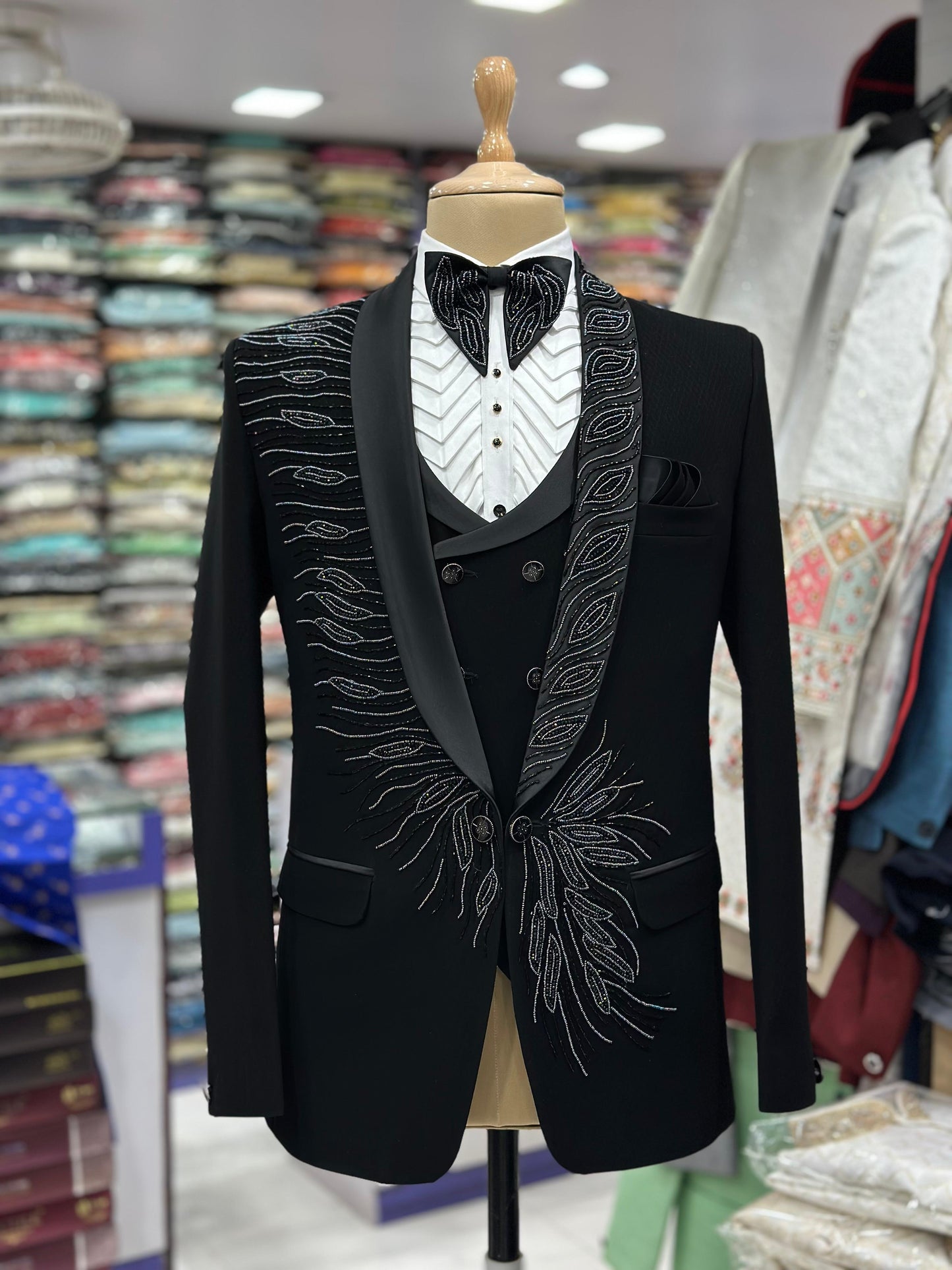 Black Designer Tuxedo Suit By Shree Omkar
