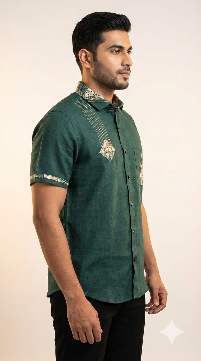 Bottle Green Designer Shirt for Men – Available in all sizes (M-3XL) | Shree Omkar