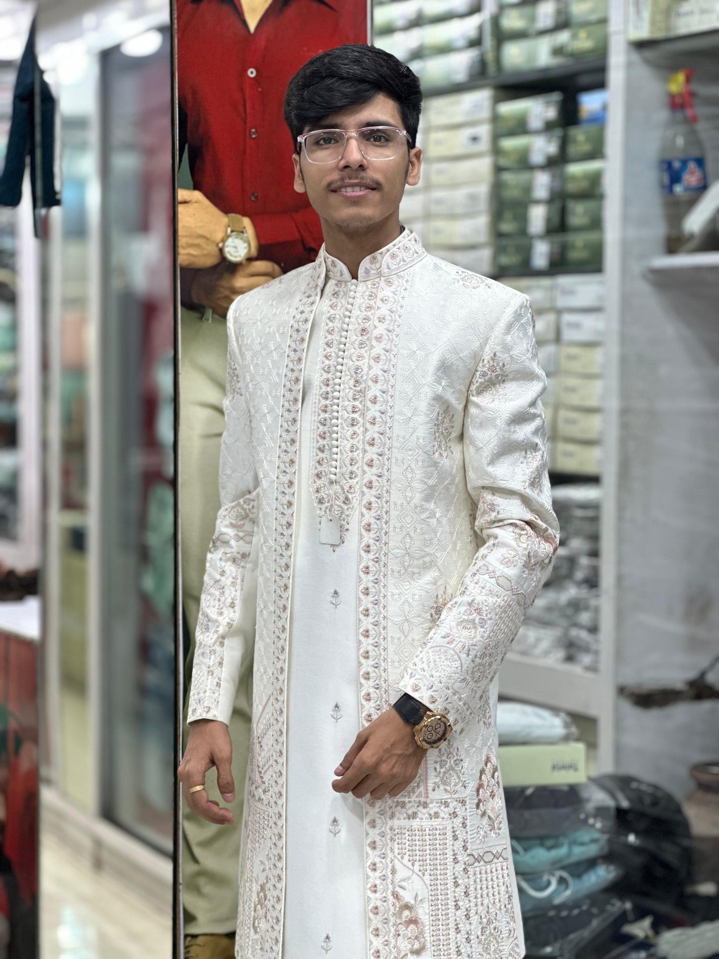 Embroidered Open Indowestern For Men