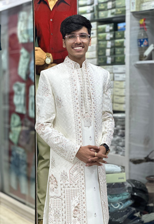 Embroidered Open Indowestern For Men